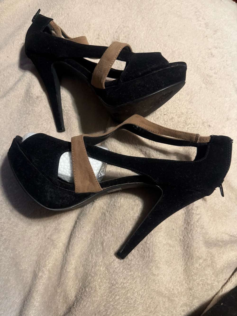 Charlotte Russe Black and Brown Suede Platform Stiletto Heels